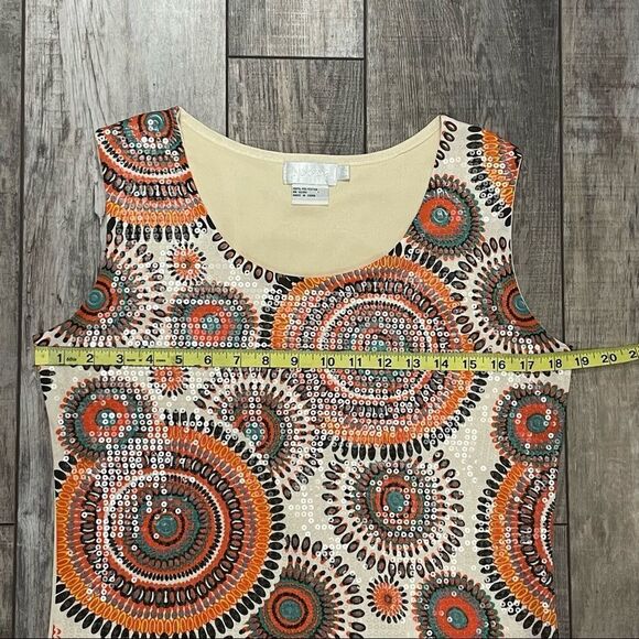 Adore Sequin Sleeveless Retro Dress Orange Cream Tan Black Turquoise Size Medium - Picture 11 of 13